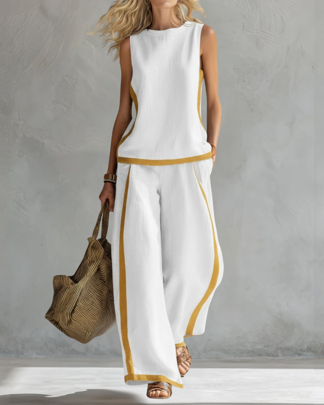 Women's Two-Piece Set - Sleeveless and Wide Trouser Set - Layla - product view 7