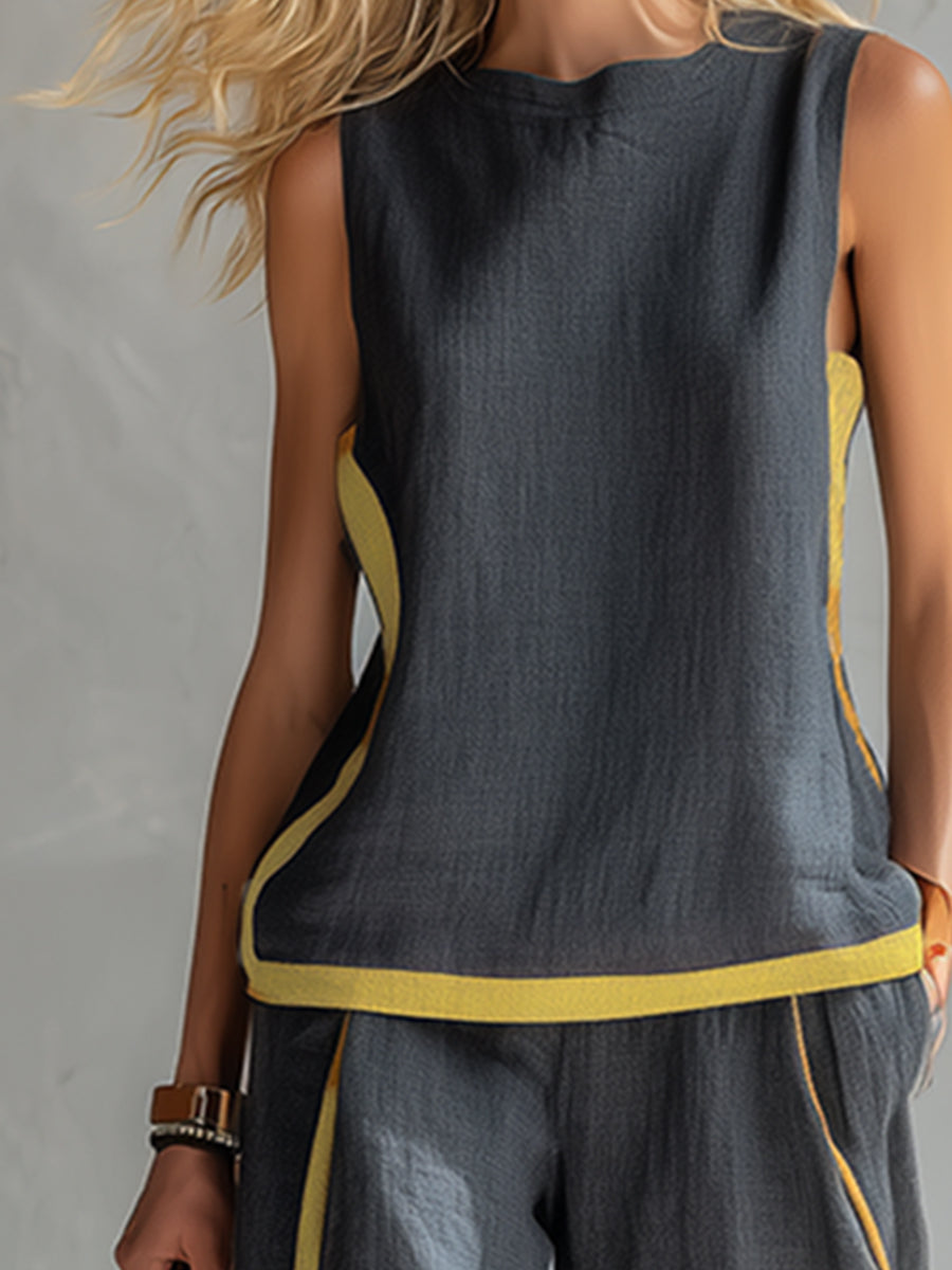 Women's Two-Piece Set - Sleeveless and Wide Trouser Set - Layla - product view 3