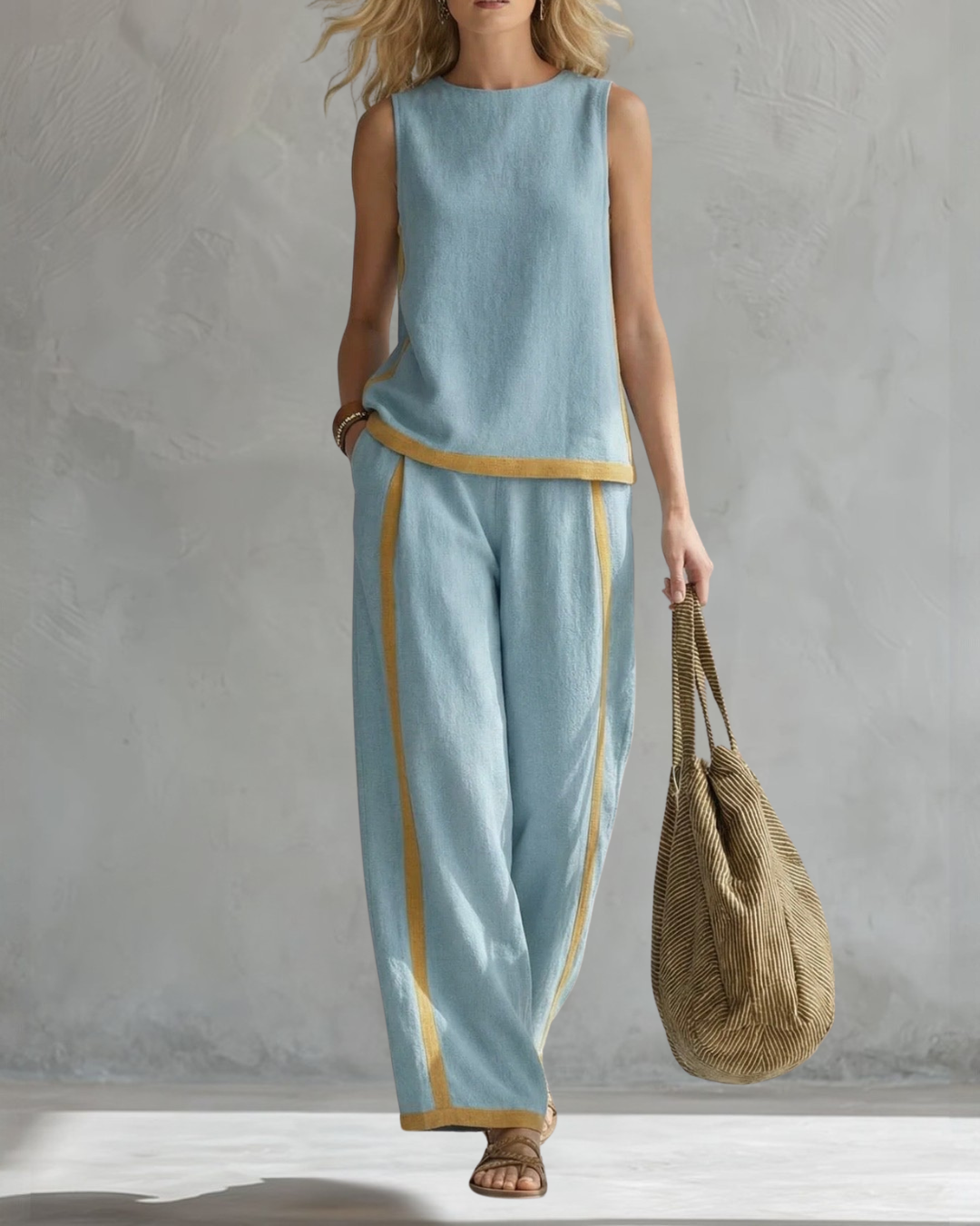 Women's Two-Piece Set - Sleeveless and Wide Trouser Set - Layla - product view 5
