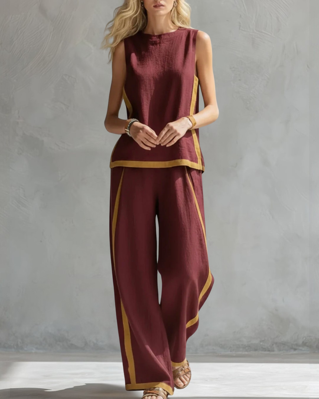Women's Two-Piece Set - Sleeveless and Wide Trouser Set - Layla - product view 8