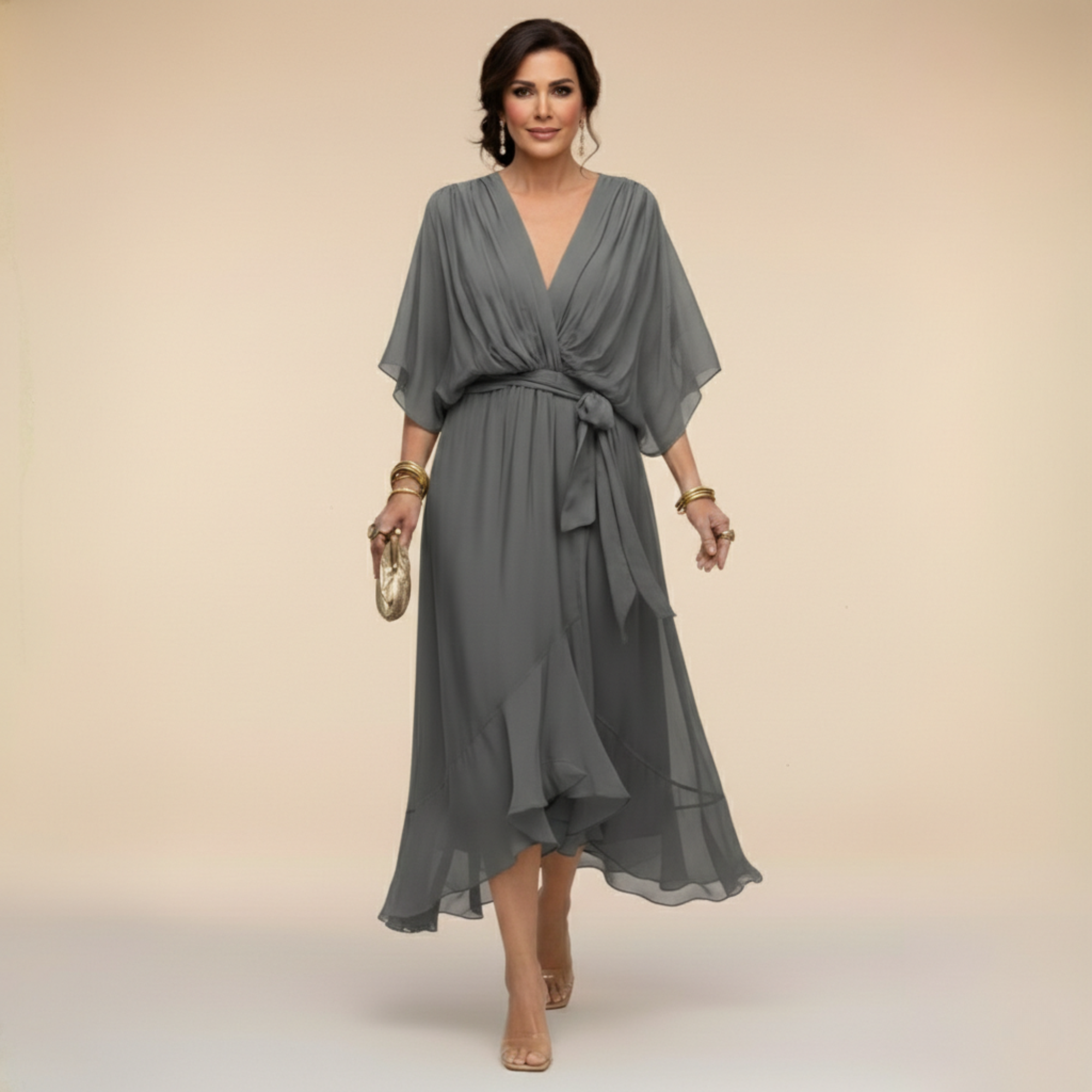 Women's Dress - Chiffon V-Neck - Abigail - product view 6