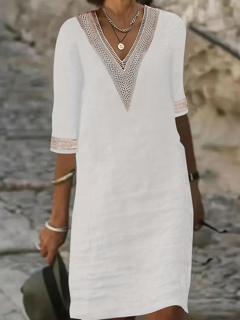 Women's Dress - V-Neck Mid Sleeve - Virelle - product view 2
