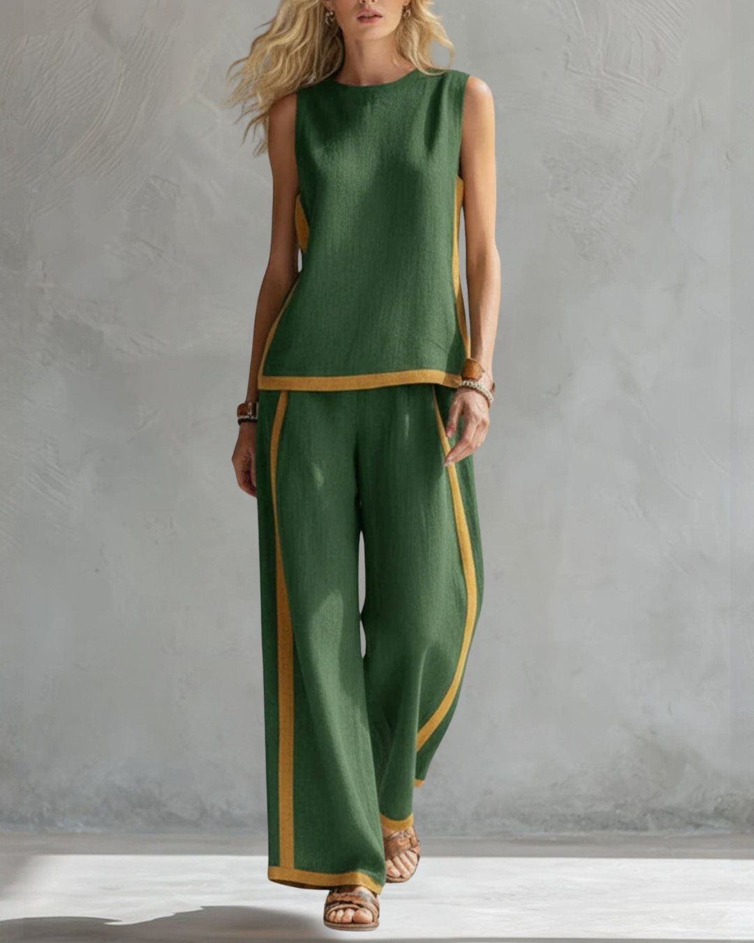 Women's Two-Piece Set - Sleeveless and Wide Trouser Set - Layla - product view 9