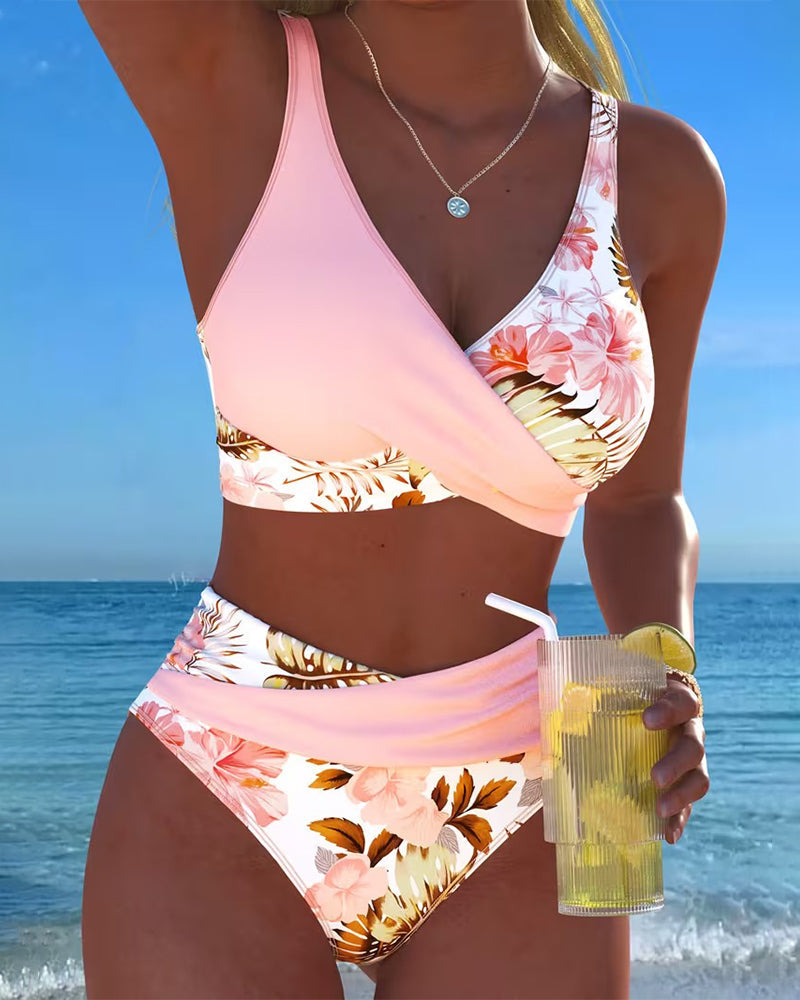 Women's Swimwear - Floral Contrast Cut-Out Bikini - Vivienne - product view 1