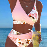 Women's Swimwear - Floral Contrast Cut-Out Bikini - Vivienne - product view 1