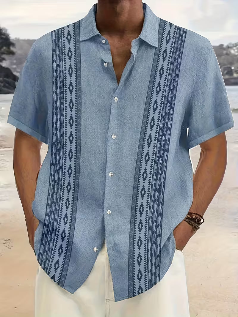 Men's Shirt - Vintage Geometric Pattern Button Shirts - Zandro - product view 1