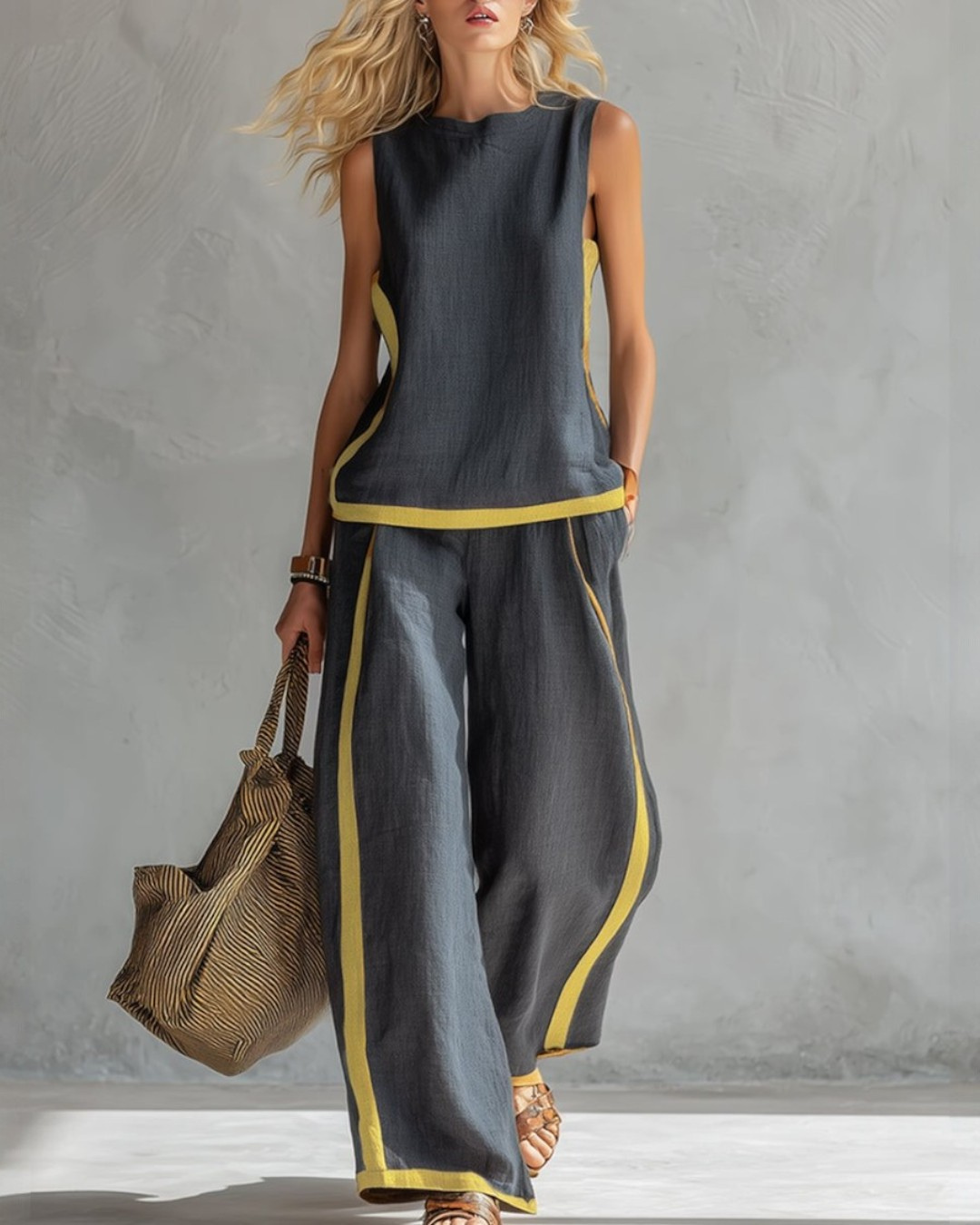Women's Two-Piece Set - Sleeveless and Wide Trouser Set - Layla - product view 1