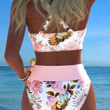 Women's Swimwear - Floral Contrast Cut-Out Bikini - Vivienne - product view 4