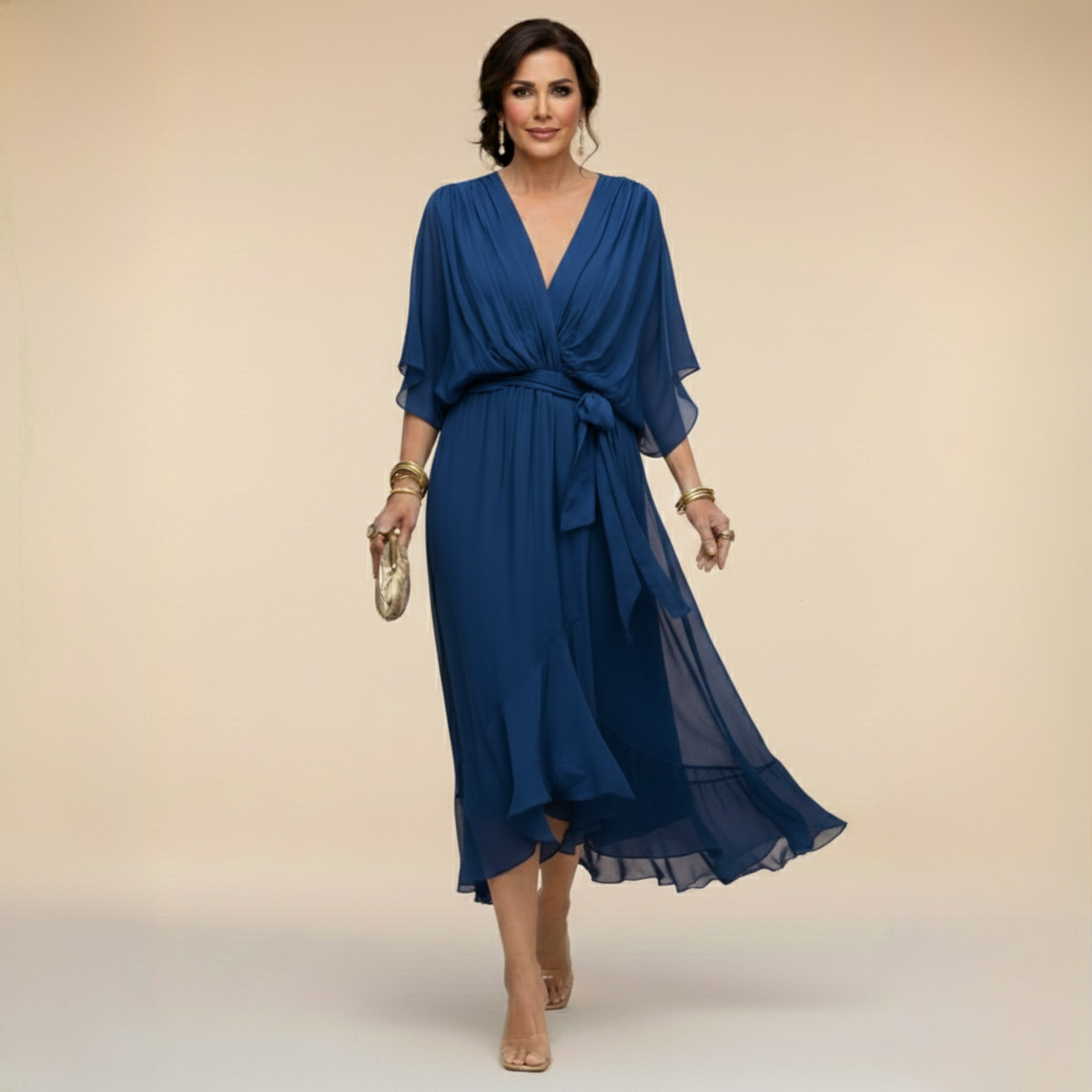 Women's Dress - Chiffon V-Neck - Abigail - product view 3