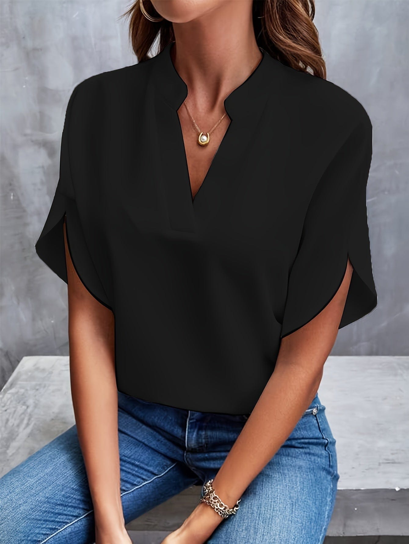 Women's Blouse - Draped V-Neck - Nicole - product view 5