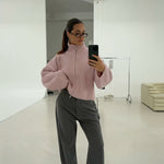 Kristina | Women's Oversized Ribbed Half Zip Knit Sweater Cardigan