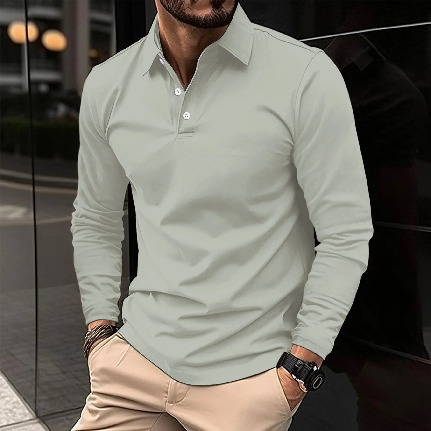 Men's Shirt - Smart Casual Long-Sleeved Polo - Luca - product view 5