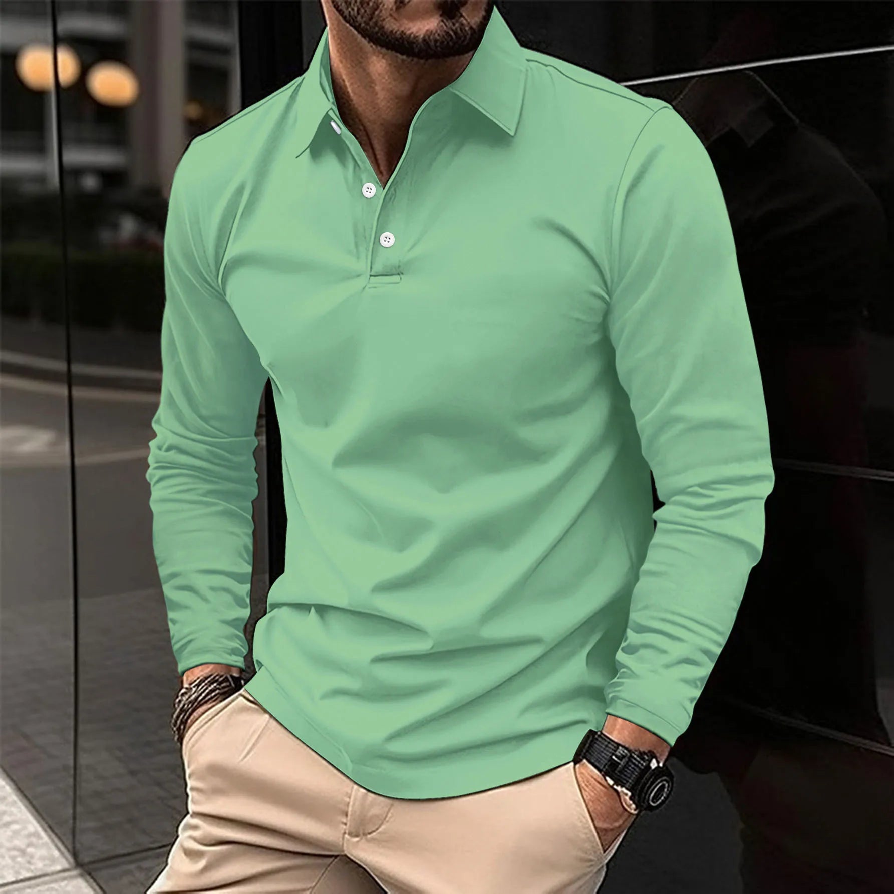 Men's Shirt - Smart Casual Long-Sleeved Polo - Luca - product view 8