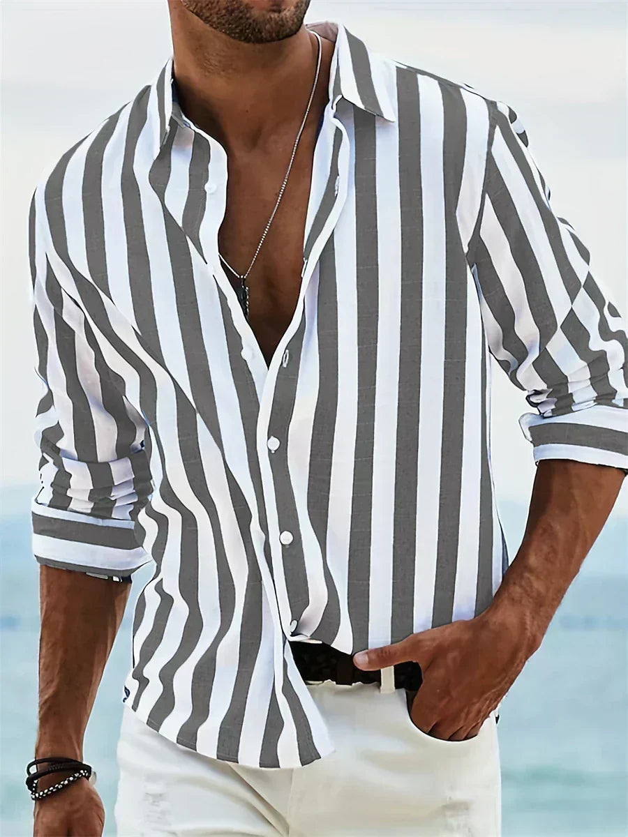 Men's Shirt - Striped Relaxed-Fit Casual - Bennett - product view 2