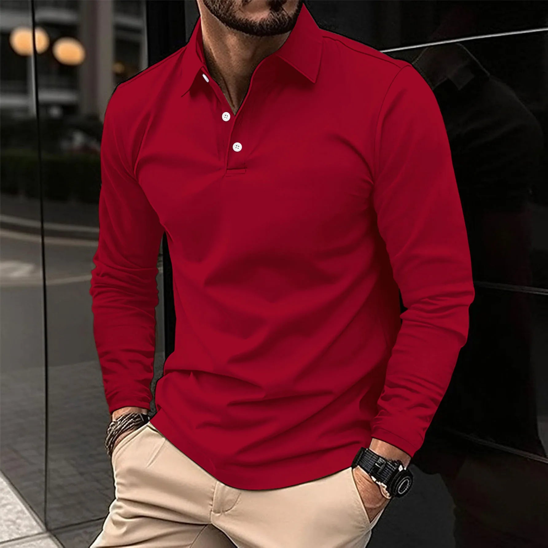 Men's Shirt - Smart Casual Long-Sleeved Polo - Luca - product view 6