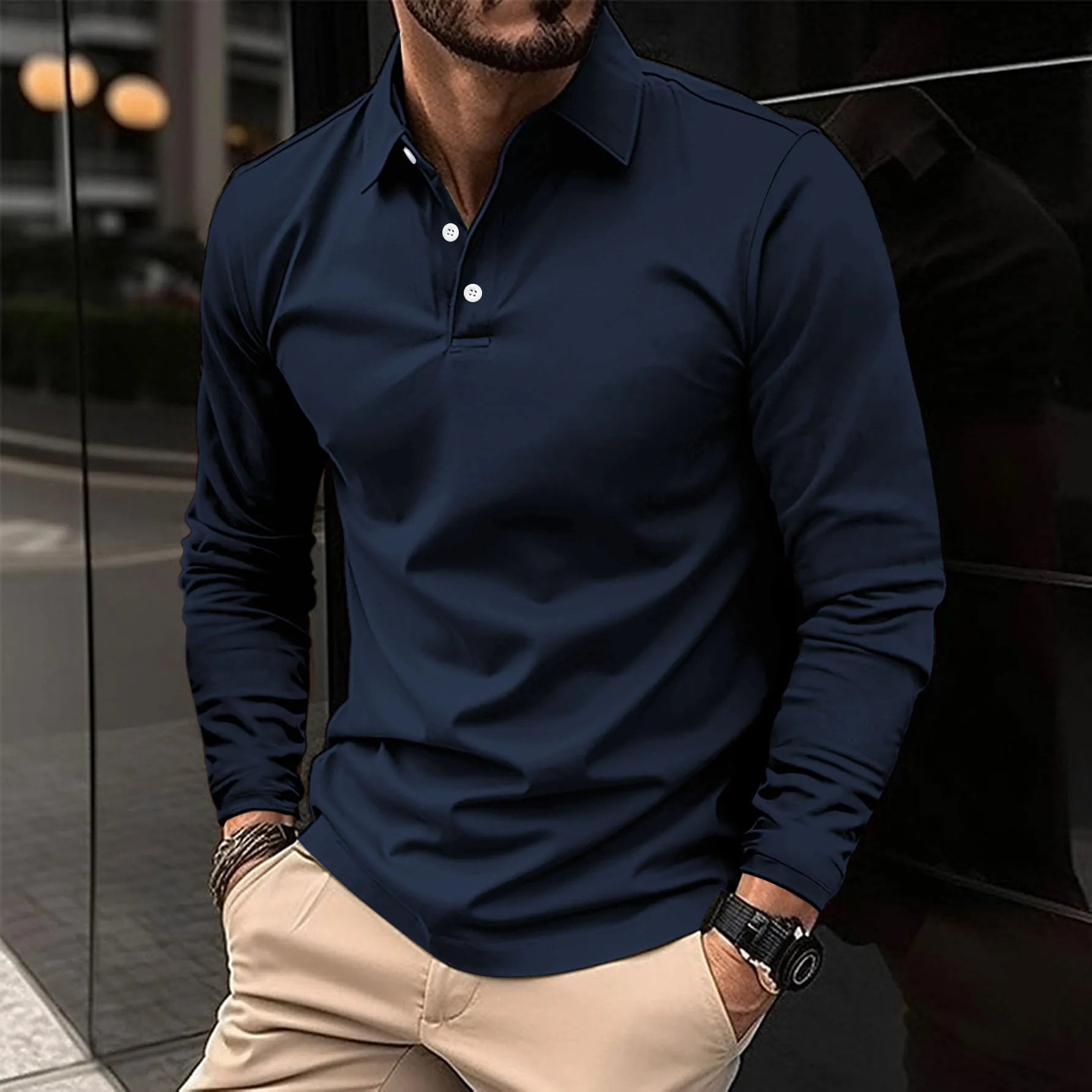 Men's Shirt - Smart Casual Long-Sleeved Polo - Luca - product view 2