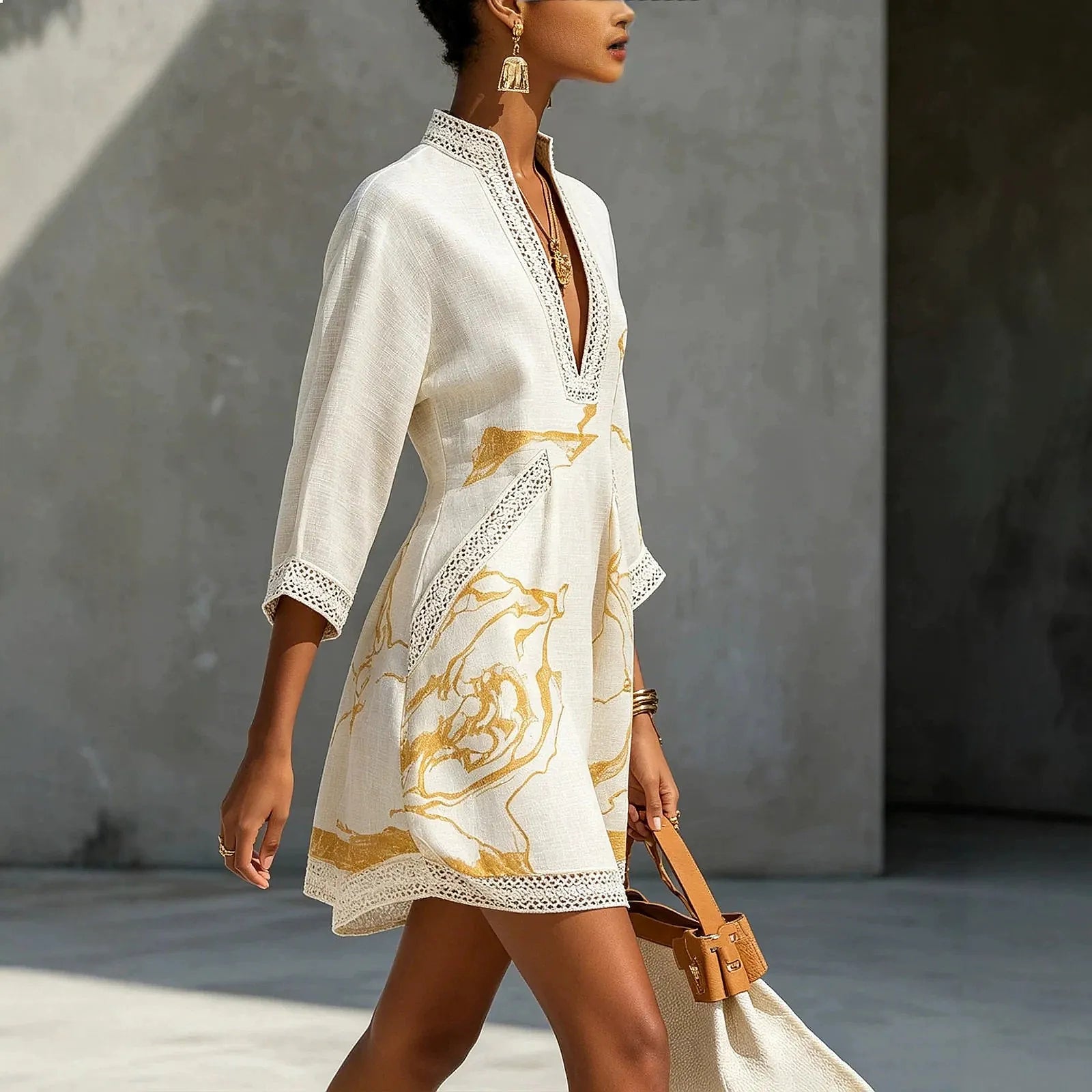 Women's Mini Dress - Artistic V-Neck - Elodie - product view 2