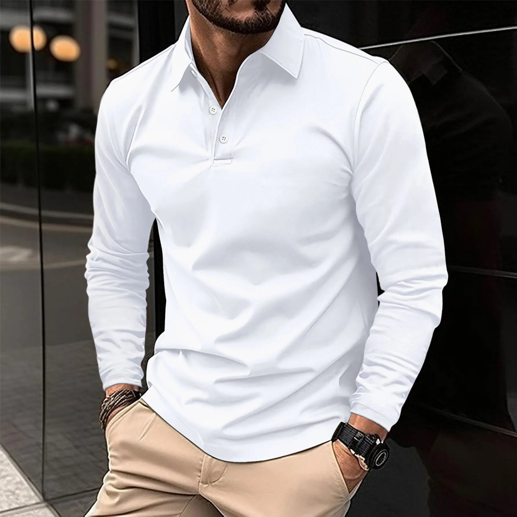 Men's Shirt - Smart Casual Long-Sleeved Polo - Luca - product view 1
