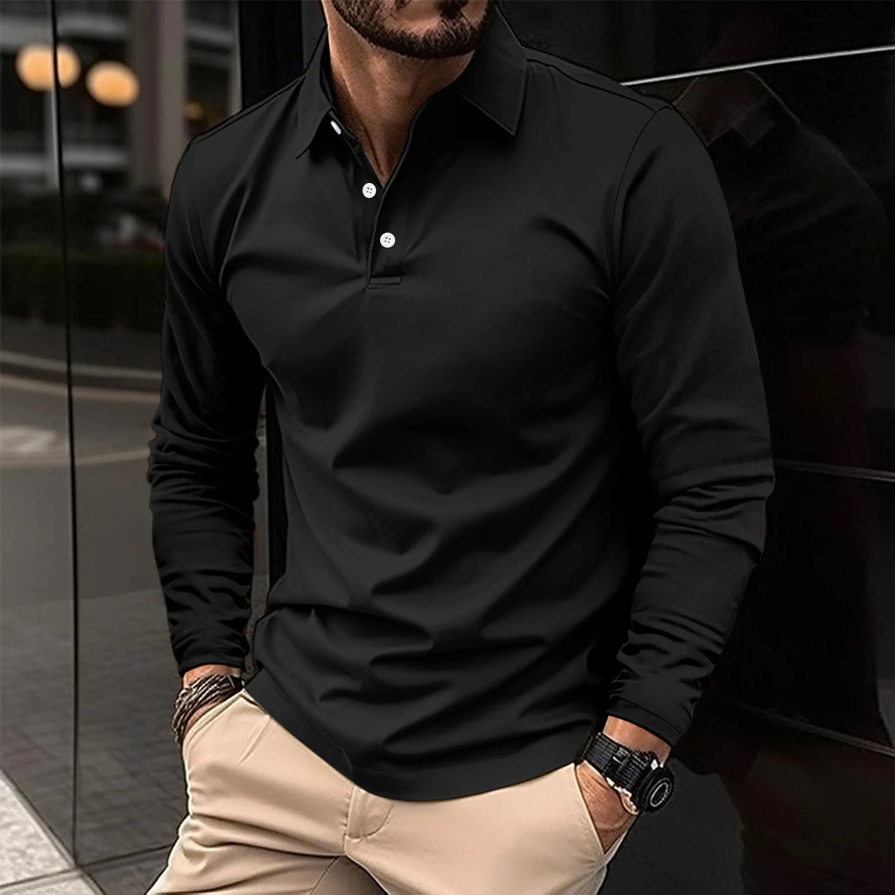 Men's Shirt - Smart Casual Long-Sleeved Polo - Luca - product view 4