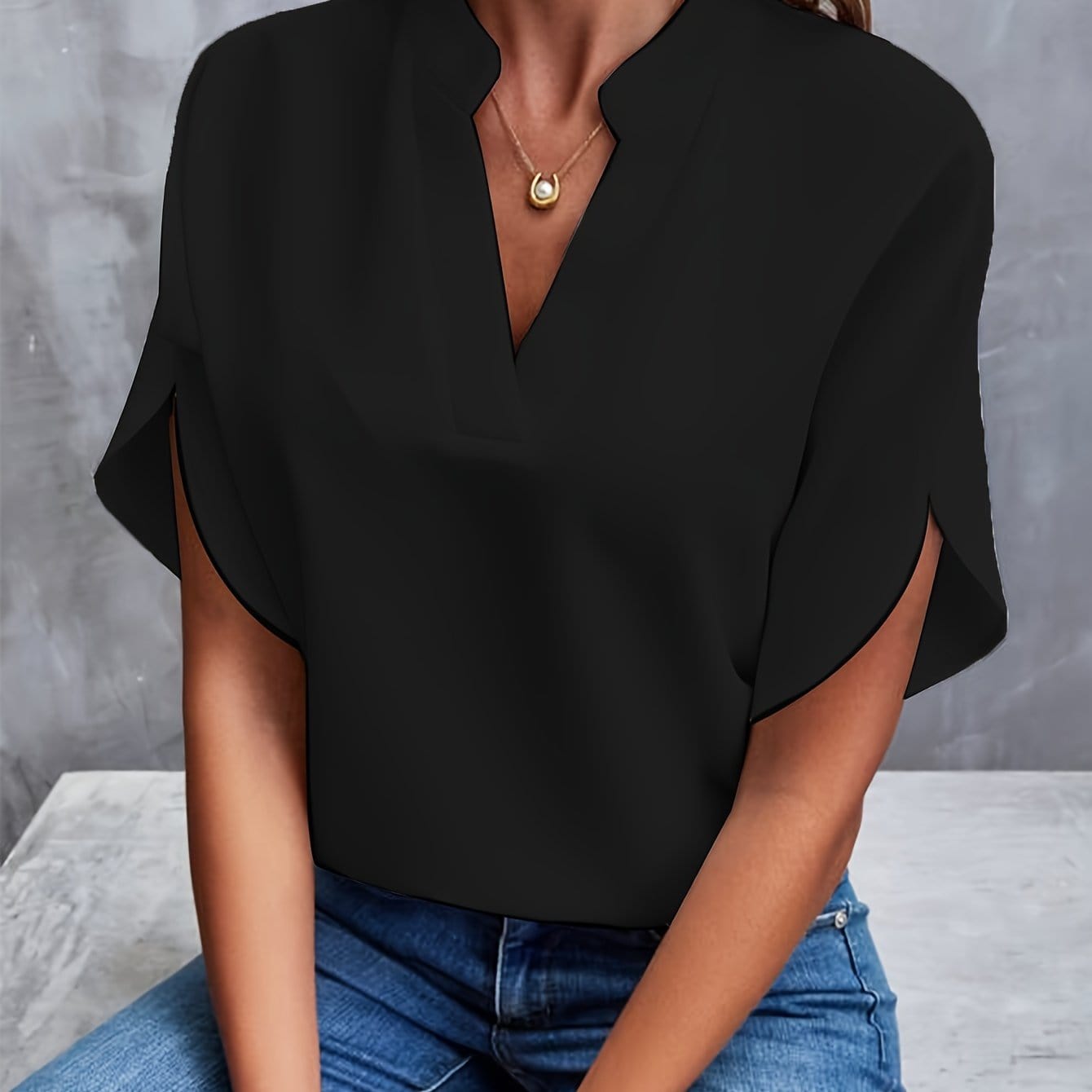 Women's Blouse - Draped V-Neck - Nicole - product view 4