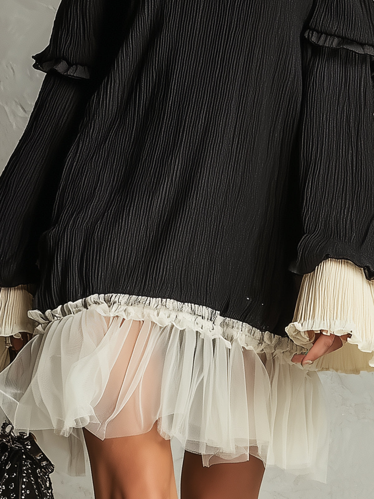 Elegant Black Mini Dress for Women with Off Shoulder Lace Trim Ruffle Sleeve