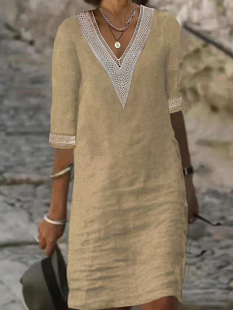 Women's Dress - V-Neck Mid Sleeve - Virelle - product view 4