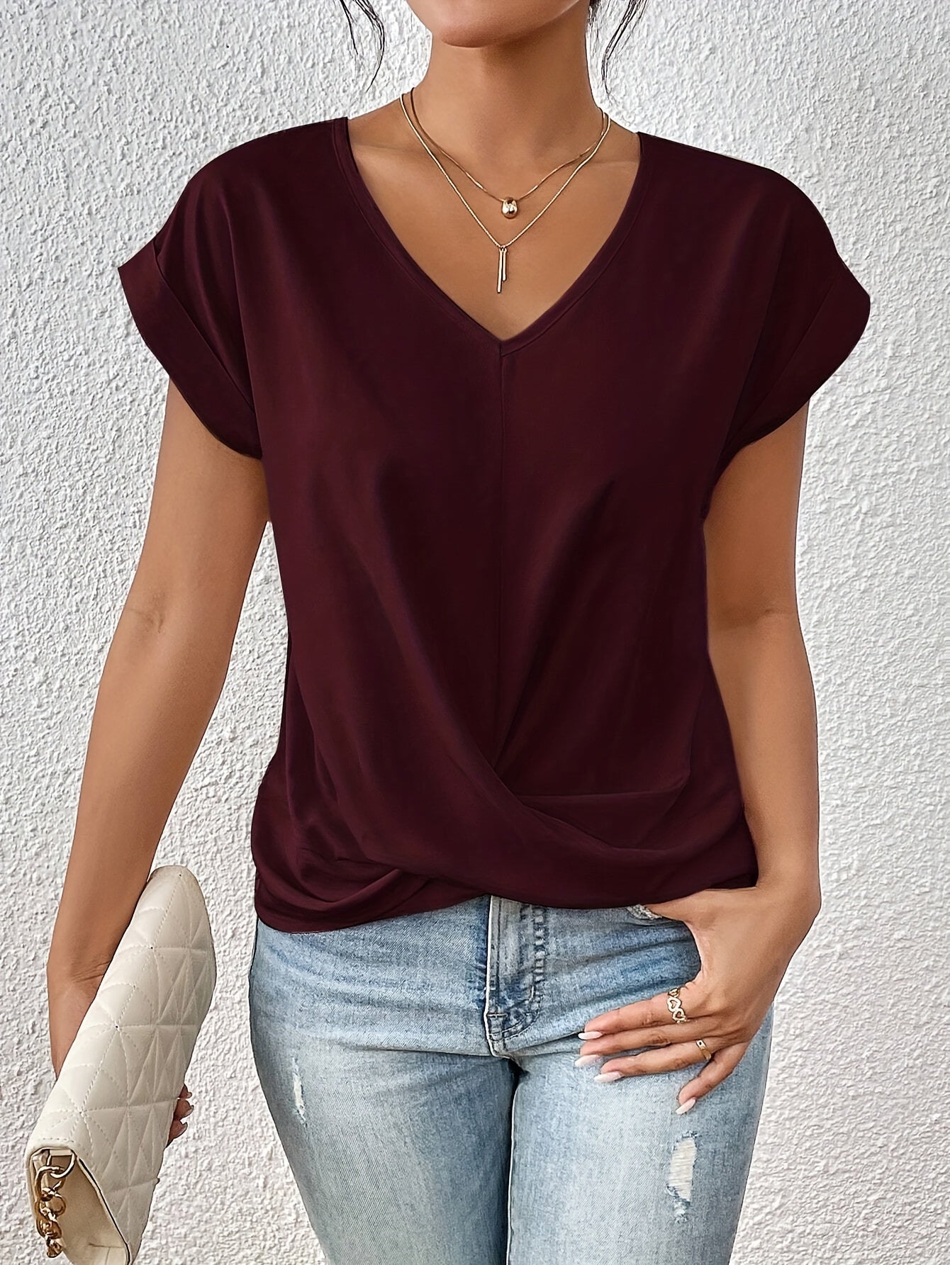 Women's Blouse - V-Neck Draped - Sophia - product view 3