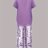 Women's Two-Piece Set - Casual Leaf Print Two Piece Set - Summer - product view 10