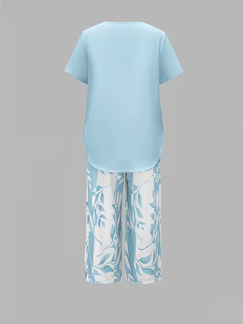 Women's Two-Piece Set - Casual Leaf Print Two Piece Set - Summer - product view 8
