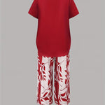 Women's Two-Piece Set - Casual Leaf Print Two Piece Set - Summer - product view 12