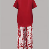 Women's Two-Piece Set - Casual Leaf Print Two Piece Set - Summer - product view 12