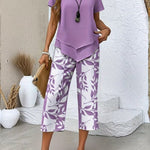 Women's Two-Piece Set - Casual Leaf Print Two Piece Set - Summer - product view 4