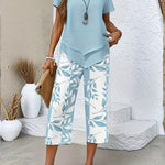 Women's Two-Piece Set - Casual Leaf Print Two Piece Set - Summer - product view 2