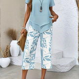 Women's Two-Piece Set - Casual Leaf Print Two Piece Set - Summer - product view 2