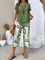 Women's Two-Piece Set - Casual Leaf Print Two Piece Set - Summer - product view 1