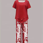 Women's Two-Piece Set - Casual Leaf Print Two Piece Set - Summer - product view 11