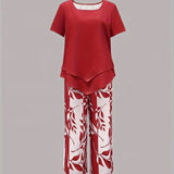 Women's Two-Piece Set - Casual Leaf Print Two Piece Set - Summer - product view 11