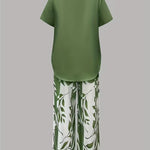 Women's Two-Piece Set - Casual Leaf Print Two Piece Set - Summer - product view 6