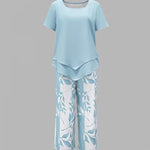 Women's Two-Piece Set - Casual Leaf Print Two Piece Set - Summer - product view 7