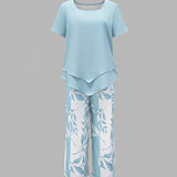Women's Two-Piece Set - Casual Leaf Print Two Piece Set - Summer - product view 7