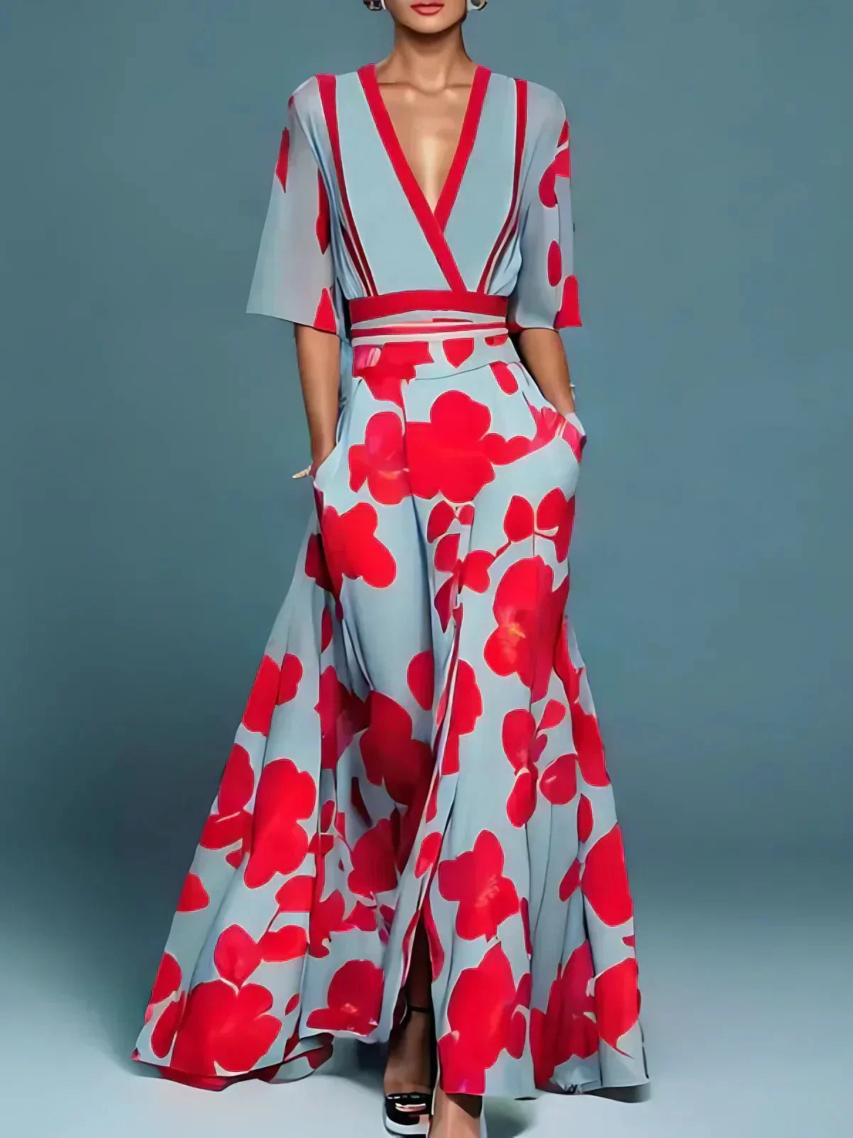 Elaine | Elegant Red Maxi Dress for Formal Wedding Guest Style