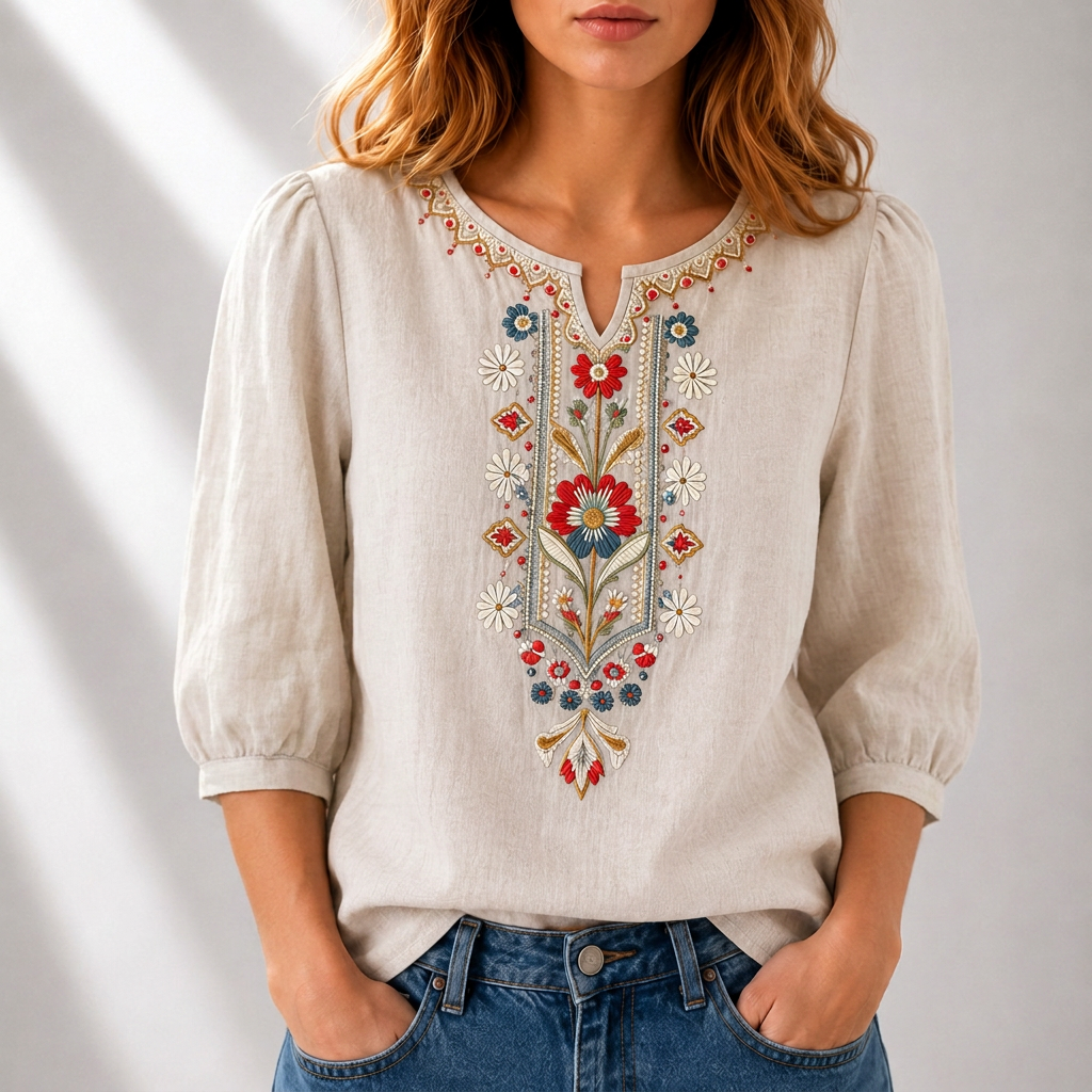 Women's Blouse - Floral Embroidered - Lucia - product view 2