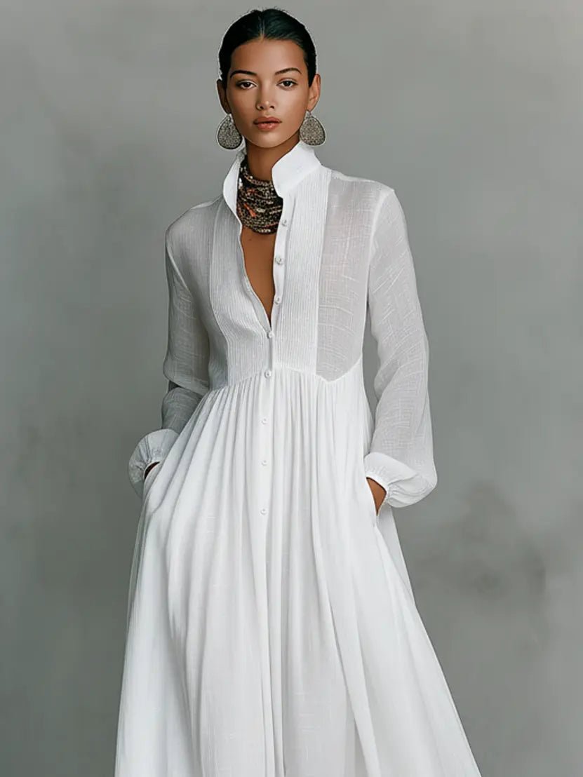 Women's Maxi Dress - Flowing Button-Front - Claire - product view 5